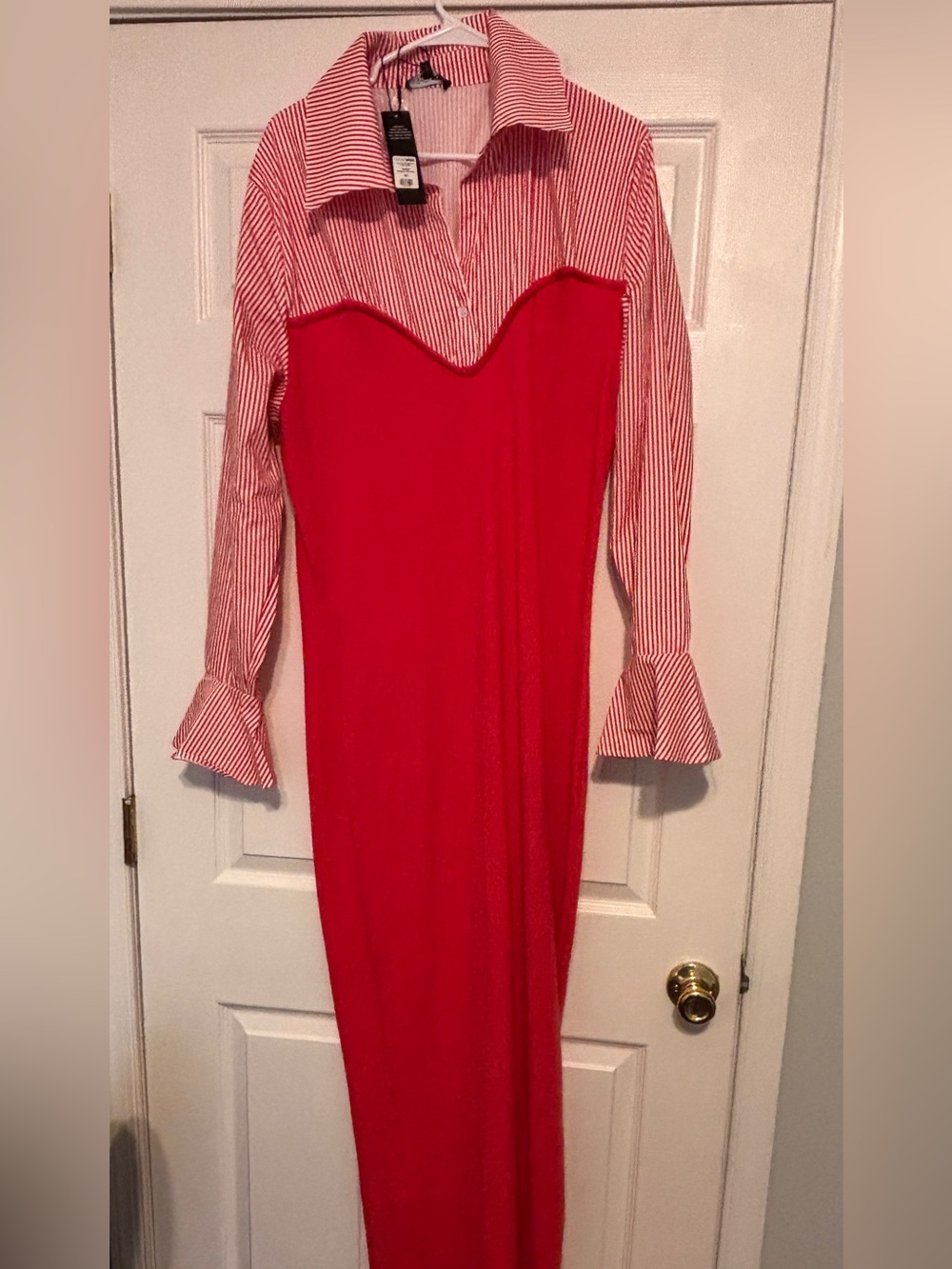Fashion Nova Raspberry Long Sleeve Shirt-Collar Maxi Dress
